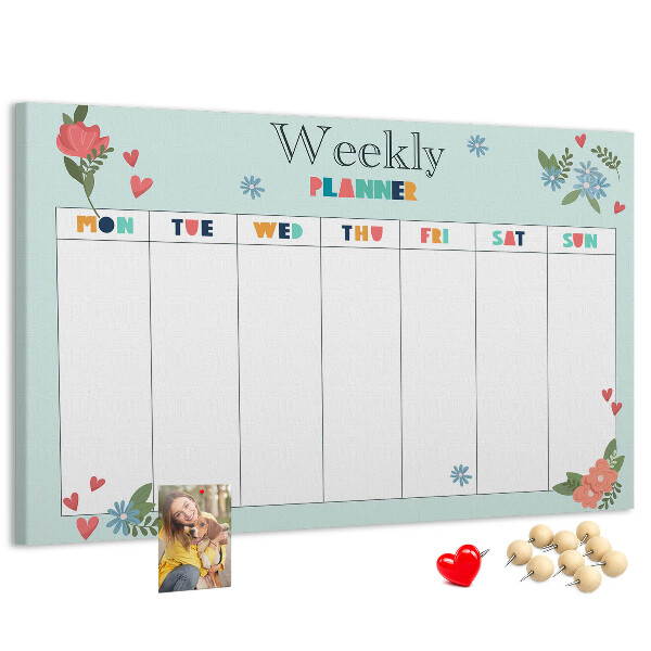 Tablica korkowa ozdobna Kwiatowy planner tygodniowy z kolorowymi detalami