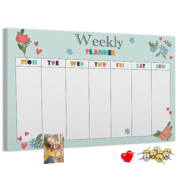 Tablica korkowa ozdobna Kwiatowy planner tygodniowy z kolorowymi detalami