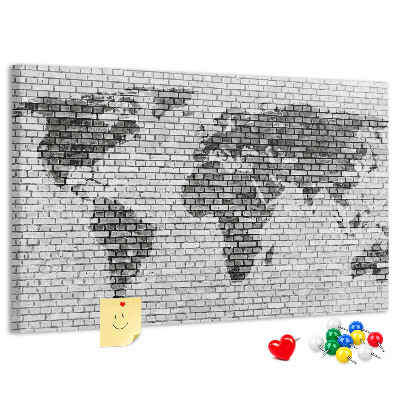 Tablica korkowa ozdobna Mapa świata na ceglanej ścianie