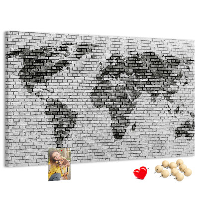 Tablica korkowa ozdobna Mapa świata na ceglanej ścianie
