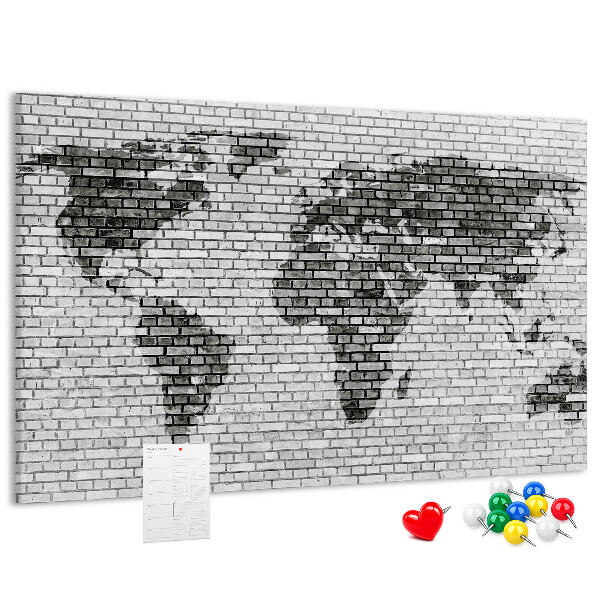Tablica korkowa ozdobna Mapa świata na ceglanej ścianie