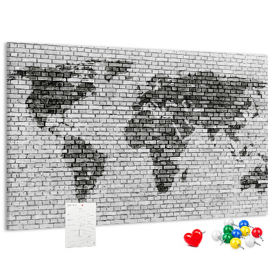 Tablica korkowa ozdobna Mapa świata na ceglanej ścianie