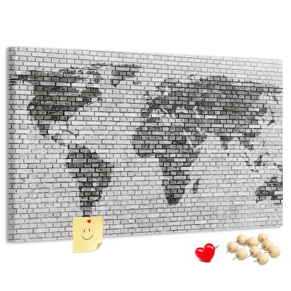 Tablica korkowa ozdobna Mapa świata na ceglanej ścianie