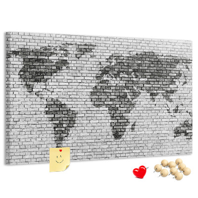 Tablica korkowa ozdobna Mapa świata na ceglanej ścianie