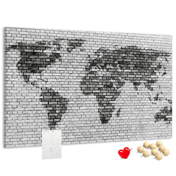 Tablica korkowa ozdobna Mapa świata na ceglanej ścianie