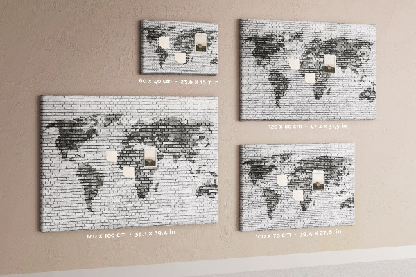 Tablica korkowa ozdobna Mapa świata na ceglanej ścianie