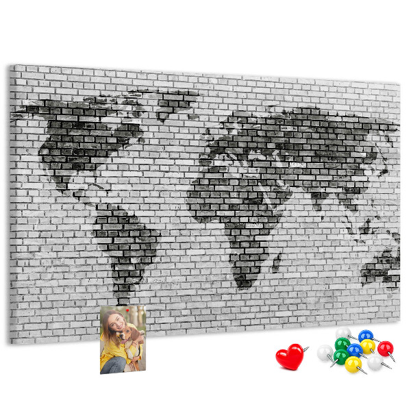 Tablica korkowa ozdobna Mapa świata na ceglanej ścianie