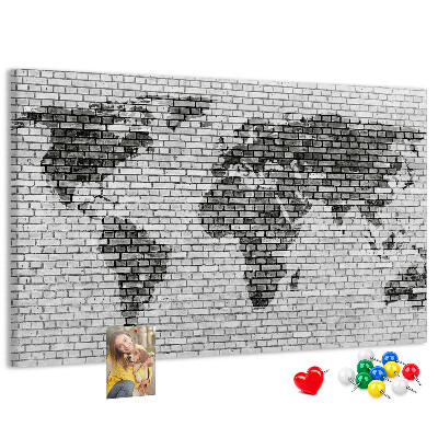 Tablica korkowa ozdobna Mapa świata na ceglanej ścianie