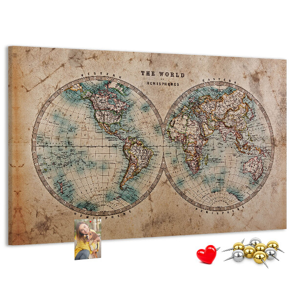 Tablica korkowa z nadrukiem Starożytna mapa świata z kolorowymi konturami