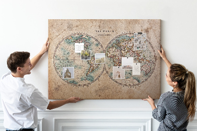 Tablica korkowa z nadrukiem Starożytna mapa świata z kolorowymi konturami