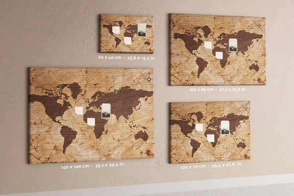 Tablica korkowa ozdobna Starożytna mapa świata na brązowym tle