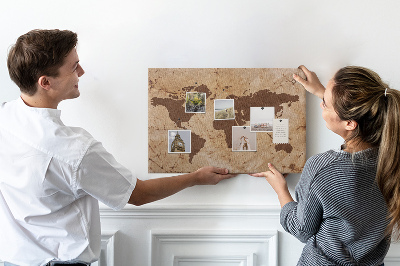 Tablica korkowa ozdobna Starożytna mapa świata na brązowym tle