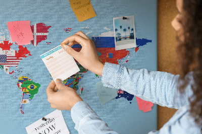 Tablica korkowa z nadrukiem Mapa świata z flagami krajów