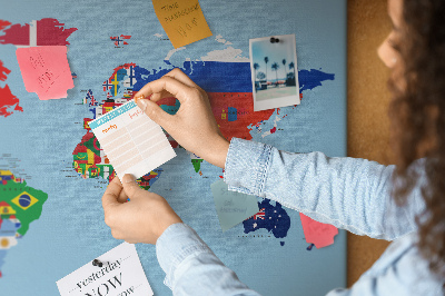 Tablica korkowa z nadrukiem Mapa świata z flagami krajów