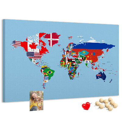 Tablica korkowa z nadrukiem Mapa świata z flagami krajów