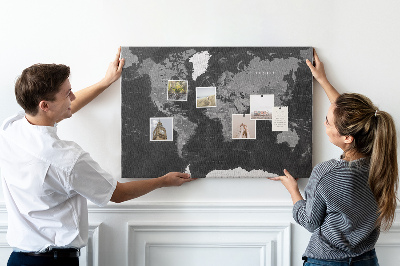 Tablica korkowa Czarna mapa świata z konturami krajów