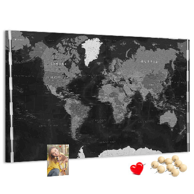 Tablica korkowa Czarna mapa świata z konturami krajów