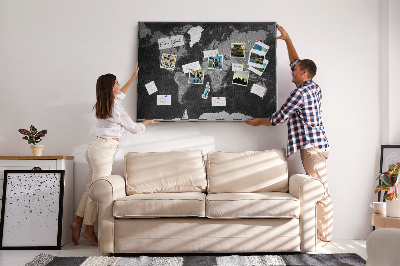 Tablica korkowa Czarna mapa świata z konturami krajów