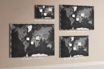 Tablica korkowa Czarna mapa świata z konturami krajów