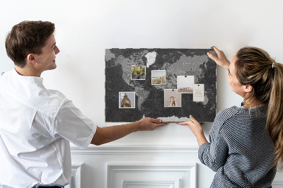 Tablica korkowa Czarna mapa świata z konturami krajów