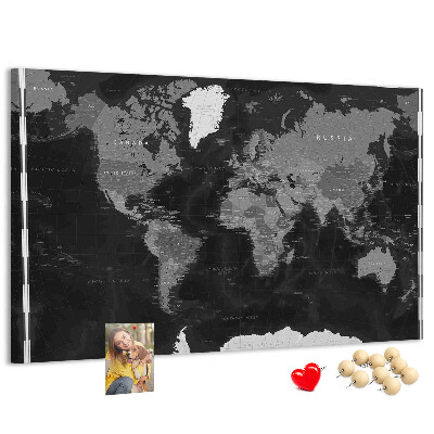 Tablica korkowa Czarna mapa świata z konturami krajów