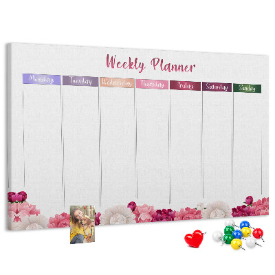Tablica korkowa Kwiecisty planner tygodniowy z kolorami.