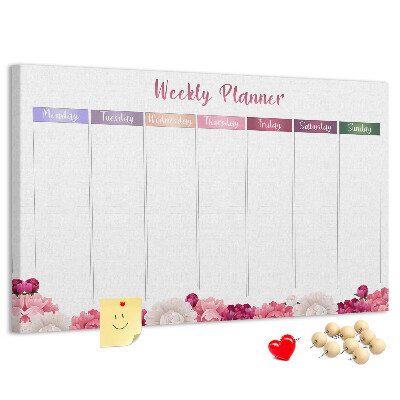 Tablica korkowa Kwiecisty planner tygodniowy z kolorami.