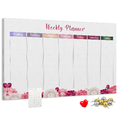 Tablica korkowa Kwiecisty planner tygodniowy z kolorami.