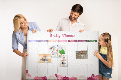 Tablica korkowa Kwiecisty planner tygodniowy z kolorami.