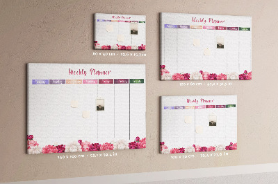 Tablica korkowa Kwiecisty planner tygodniowy z kolorami.