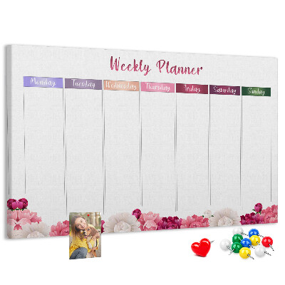 Tablica korkowa Kwiecisty planner tygodniowy z kolorami.