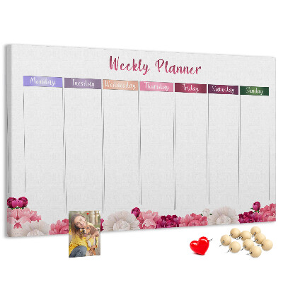 Tablica korkowa Kwiecisty planner tygodniowy z kolorami.