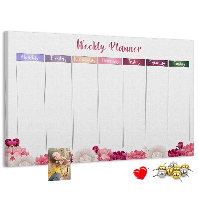 Tablica korkowa Kwiecisty planner tygodniowy z kolorami.