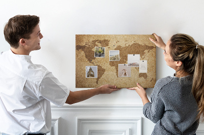 Tablica korkowa z nadrukiem Starożytna mapa świata na tle brązu