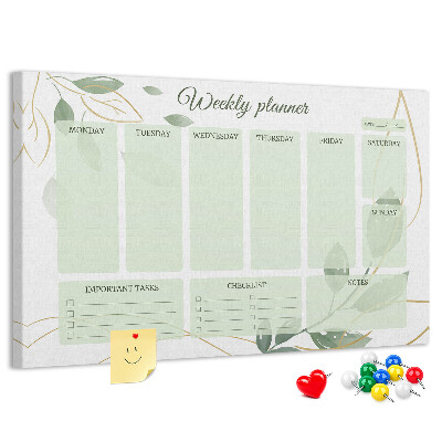 Tablica korkowa ozdobna Zielony planner tygodniowy z roślinnymi akcentami
