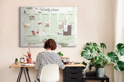 Tablica korkowa ozdobna Zielony planner tygodniowy z roślinnymi akcentami