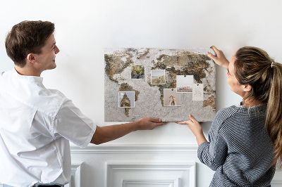 Tablica korkowa ozdobna Mapa świata w odcieniach brązu.