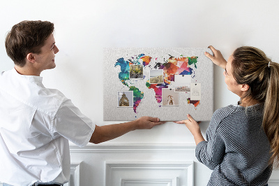 Tablica korkowa z nadrukiem Kolorowa mapa świata w stylu geometrycznym