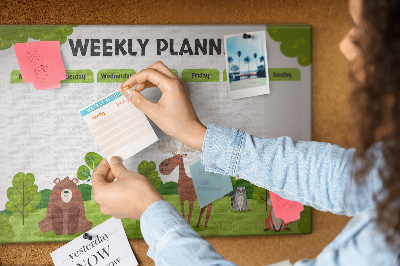 Tablica korkowa Leśny tygodniowy plan z sympatycznymi zwierzętami