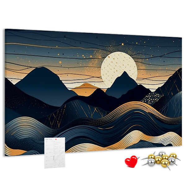 Tablica korkowa Górski krajobraz w nocnym świetle.