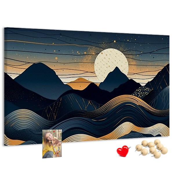 Tablica korkowa Górski krajobraz w nocnym świetle.