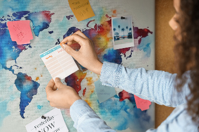 Tablica korkowa Kolorowa mapa świata w akwareli