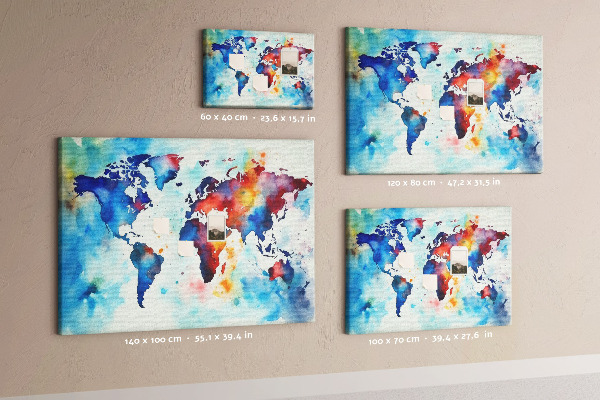 Tablica korkowa Kolorowa mapa świata w akwareli