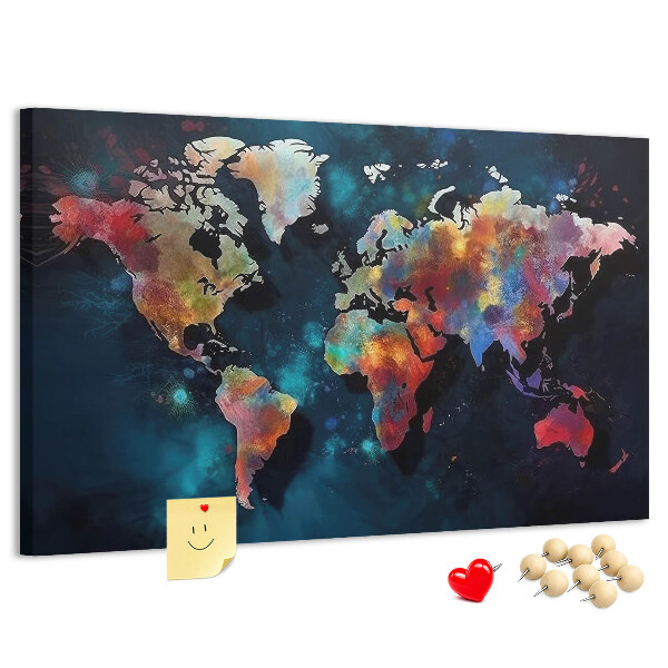Tablica korkowa ozdobna Kolorowa mapa świata na ciemnym tle