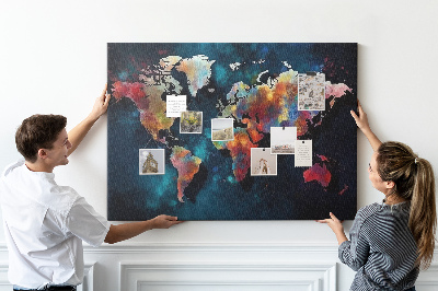 Tablica korkowa ozdobna Kolorowa mapa świata na ciemnym tle