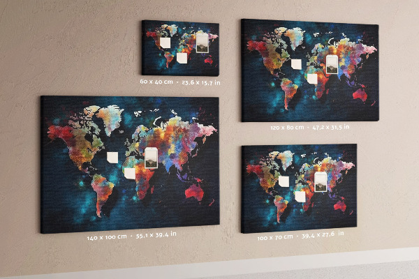 Tablica korkowa ozdobna Kolorowa mapa świata na ciemnym tle