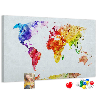 Tablica korkowa Kolorowa mapa świata w akwareli