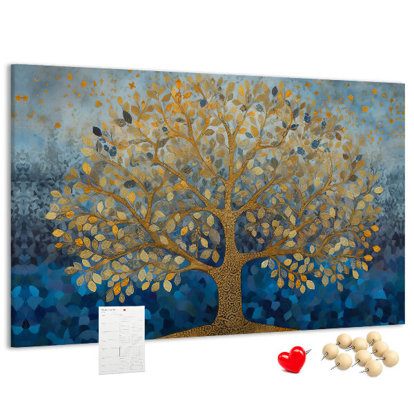 Tablica korkowa Złoty liść na niebieskim tle drzewa