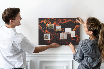 Tablica korkowa ozdobna Płonąca mapa świata w ciemnych odcieniach