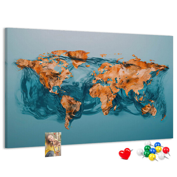 Tablica korkowa Mapa świata w falującej wodzie
